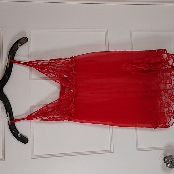 Fredrick's of Hollywood Red Lace Trim Chemise - Picture 1 of 10